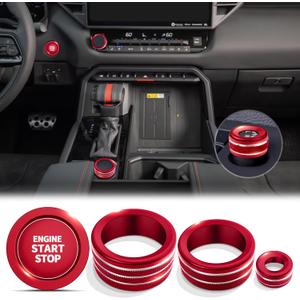 Polodunn for Toyota Tundra 2022-2025 2026 & Sequoia 2023-2025 2026 Accessories, Aluminum Alloy Knob Cover Trim 5-Piece/Set (Red, Fit 14-inch Display Screen) - Push Start, 4WD, Volume & Rear Mirror