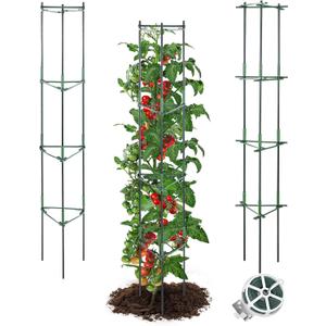 GROWNEER 3 Packs 74 Inches Tomato Cages for Garden, Premium Tomato Plant Cage for Pots, Tomato Trellis Plant Stakes Supports with 164Ft Twist Tie, for Vegetable Flowers Fruits Vertical Climbing Plants (74" x 3Pcs, Green)
