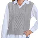 Tanst Sky Womens Sweater Vest V Neck Sleeveless Solid Casual Cable Knit Pullover Tops (Gray, XL)