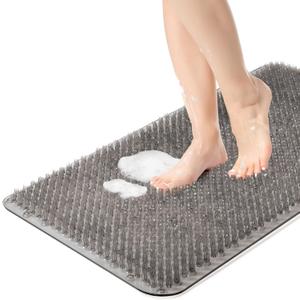 OTHWAY Non Slip Grassy Bathtub Mat : 27.5X15.7 inches Sturdy But Soft Bath Mat_Quick Drain Shower Floor Mat with Soft Bristles for Scrubbing Feet (Dark Grey)