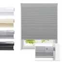 Tonature No Drill Cellular Shades for Indoor Windows, Thermal Insulating & Noise Reducing Honeycomb Blinds, Free Stop Cordless Blackout Shades, Grey, 36 1/ 2" W x 64" H