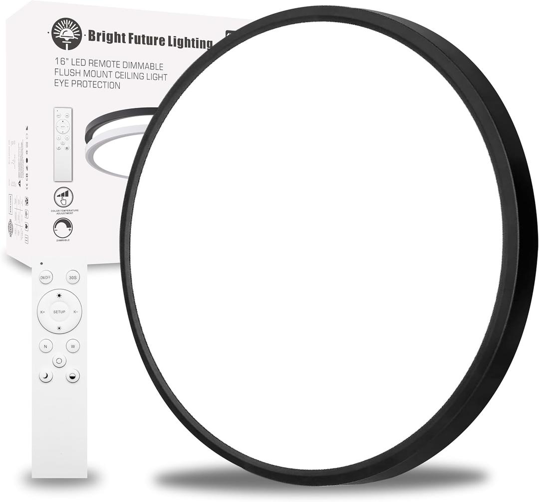 1Pack 20 Inch Remote Control Dimmable Large LED Flush Mount Ceiling Light Panel,40W 4350LM,2700K-6000K Adjustable Color,Ultra Thin Round Black Ceiling Light Fixture for Hallway Kitchen Home Office