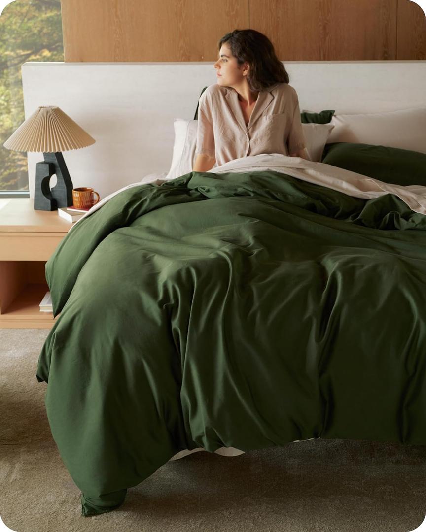 Bedsure Cotton Duvet Cover King, 100% GOTS Organic Cotton Duvet Cover Set, Fair Trade Certified King Bedding, Eco-Friendly, Ultra-Soft, Breathable Home Bedding for All Seasons(Olive Green, 104"x90")