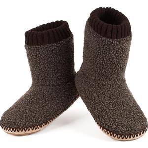 Men's Warm Up House Boots, Thick Fuzzy Sherpa Fleece Winter Moccasin Socks Non-slip Soles, Cozy Soft Comfy Indoor Shoes Rubber Grippers (14-15)