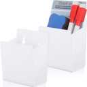 2 Pcs Acrylic Wall Mounted Marker Holder Acrylic Pen Holder Adhesive Glass Whiteboard Marker Organizer Dry Erase Organizer with Tapes Hanging Holes for Whiteboard Fridge Locker (White)