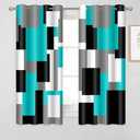 Teal Black Geometric Curtains for Bedroom 52x63inch Modern Abstract Blackout Curtains Insulated Room Darkening Window Drapes for Living Room 2 Panels