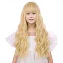 Girls Blonde Wig Child Long Golden Blonde Wig with Bangs Wavy Curly Wigs for Kids Hallween Party Include Wigs Cap