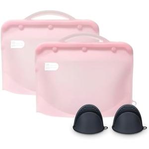 Silicone Microwave Steam Sterilizer Bag for Baby Bottles, Reusable Sterilizing Bag for Pump Parts and Toddler Accessories, Easy to Use Sterilizer Bags Perfect for Home and Travel, Pink (2PC)