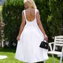 YMDUCH Women's Elegant Sleeveless Crew Neck Backless Swing A Line Evening Party Long Dress (White)