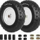 4.80/4.00-8" Wheelbarrow Tire, 16" Flat-Free Solid Tire and Wheel, 3" Centered Hub, 5/8" Axle Bore Hole, for Garden Wagon Cart Trolley Dolly Lawn Mover Go Kart Replacement (Pack of 2)