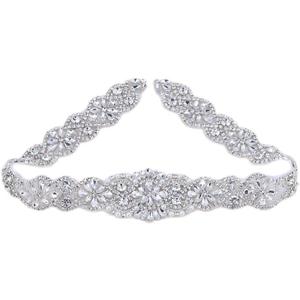Rhinestone Beaded Belt Applique Sew Iron on Crystal Trim for Wedding Dress Sash Bridal Bridesmaid Gown Womens Prom Formal Clothes Bride Keepsake Gifts Jeweled Diamond Embellishments (Silver)