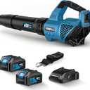 Leaf Blower Cordless, 650CFM Electric Leaf Blowers with 2 x 5.2Ah Batteries and Charger, 3 Speed Modes, 1 x Adjustable Shoulder Strap, Powerful Blowers for Lawn Care, Patio, Dust, Blowing Leaves (Blue)