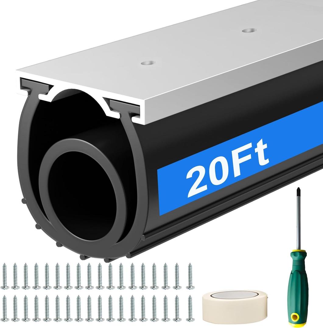 Alophoty 20 FT Garage Door Seal Bottom Kit - Heavy Duty EPDM Rubber U+O Ring Weather Stripping with Pre-drilled Aluminum Track, Universal Replacement Stops Rain, Drafts & Pests, Easy to Install