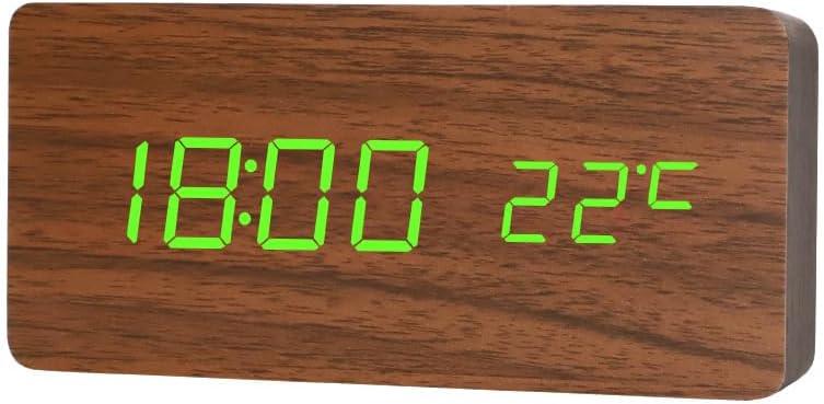 Wood LED Alarm Clock, Wooden Multifunctional Digital Alarm Smart Time Temperature Display AC/Battery Powered Adjustable Brightness Clock for Bedroom, Office, Home, Desktop, Sidetable Decor