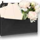 Wall Mount PU Leather Mail Holder Black Faux Leather Letter Holder 2 Ring PU Leather File Organizer Stylish Wall Hanging Mail Storage for Flowers Envelope Key Notebooks Home Office Decor