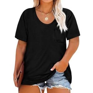 Womens Plus Size Tunic T Shirts Short Sleeve Round Neck Soft Loose Shirts Summer Casual Tops with Pocket XXXL