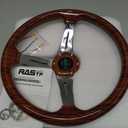 350mm 14" Deep Dish Acrylic Wood Grain Steering Wheel,Universal 6 Bolts EZGO Golf Cart Steering Wheel Slotted 3 Spoke with Horn button