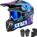 OUMURS Adult ATV Dirt Bike Helmet with Gloves & Mask Adjustable Sun Visor Motorcycle Adult Helmet Off-Road Motocross Downhill Moped MX for Unisex-Adult-Crazy Blue, M
