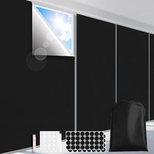 FADOTY 100% Blackout Curtains for Bedroom 118" x 57" Portable Blackout Shades Film No Drilling Travel Black Out Blinds Sun Light Blocker Window Cover Black Out Curtains for Nursery Dorm Room, 2 Pack, Black