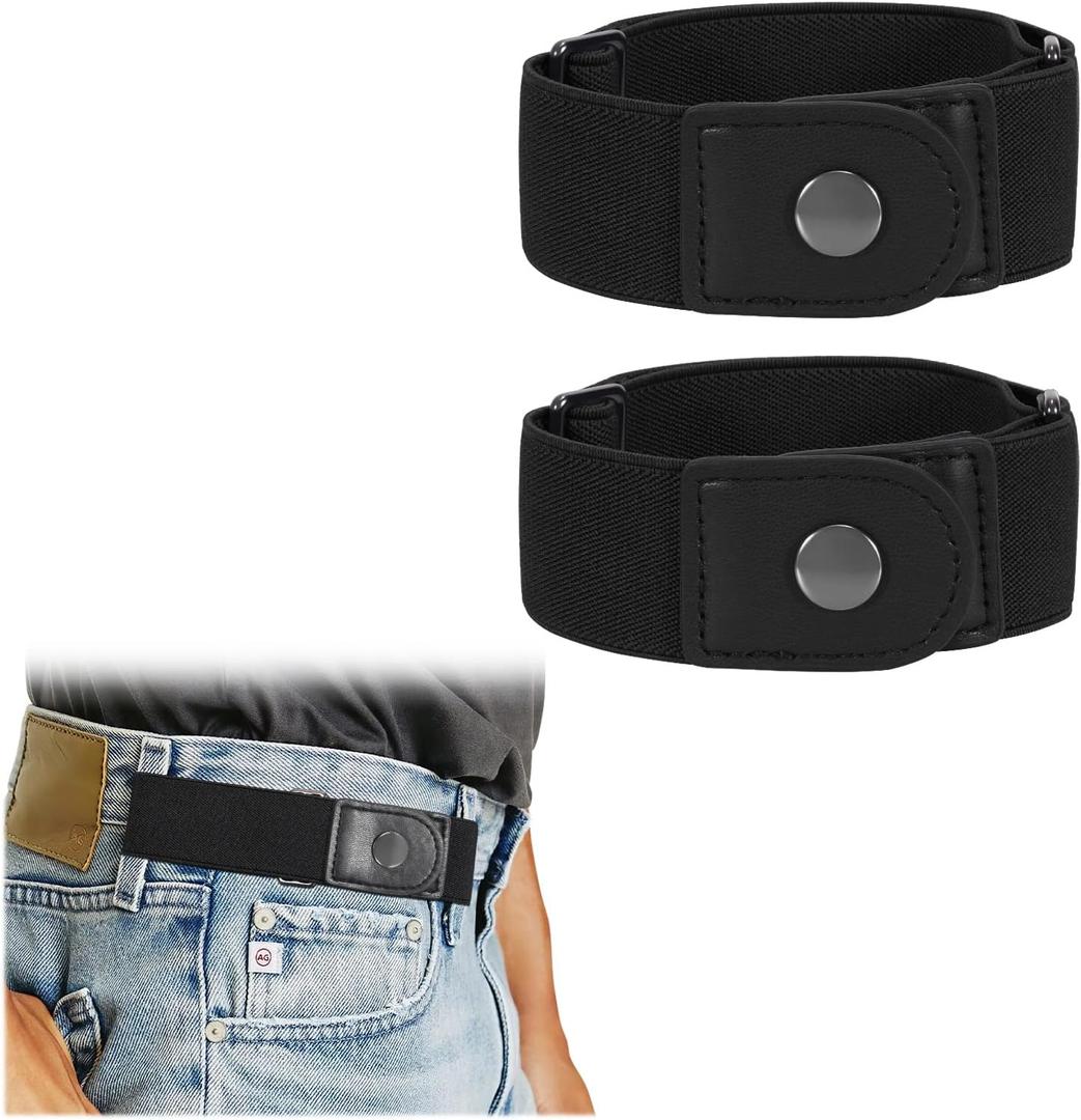 WERFORU Men 2 Loop No Buckle Elastic Belt for Women Men side belts, Fit 1.5 Inch Belt Loop (Black)