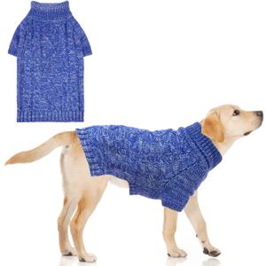 KOOLTAIL Dog Sweater for Large Medium Small Dogs, Fall Dog Sweaters, Turtleneck Cable Knitwear Pet Cold Weather Coats with Leash Hole, Warm Winter Pullover Clothes for Bulldog, Yorkie,Boy Girl, Blue L