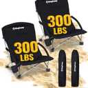 KingCamp Low Beach Chairs, Portable Folding Chair for Adults Extra Wide Ergonomic High Back Seat 300lbs Heavy Duty Lightweight Oversized Gear with Carry Bag for Outdoor Lawn Camping Picnic (Ergosolid C Black 2pcs)