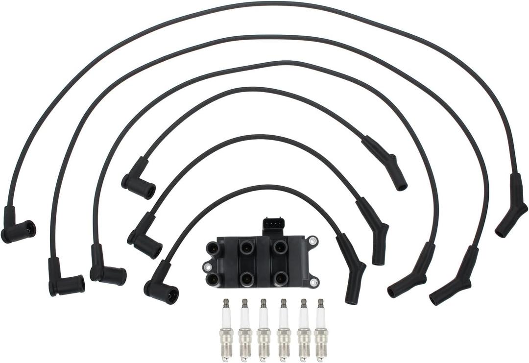 ApplianPar Ignition Coil and Spark Plug Wires Set for Ford E150 E250 2001-2003, F150 4.2 2001-2008, Freestar 2004-2007, Mustang 2001-2004, Ranger 2001-2008, Taurus 2001-2007, Mazda B3000 2001-2007 V6