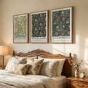 Large Framed William Morris Green Wall Art Set of 3, Vintage Floral Canvas Picture Paintings for Walls, Rustic Botanical Floral Artwork Prints for Living Room, Bedroom, Dining Room, Hallway, Office Wall Decor, Total Size 30x60 In, 20"W x 30" H x 3Pcs