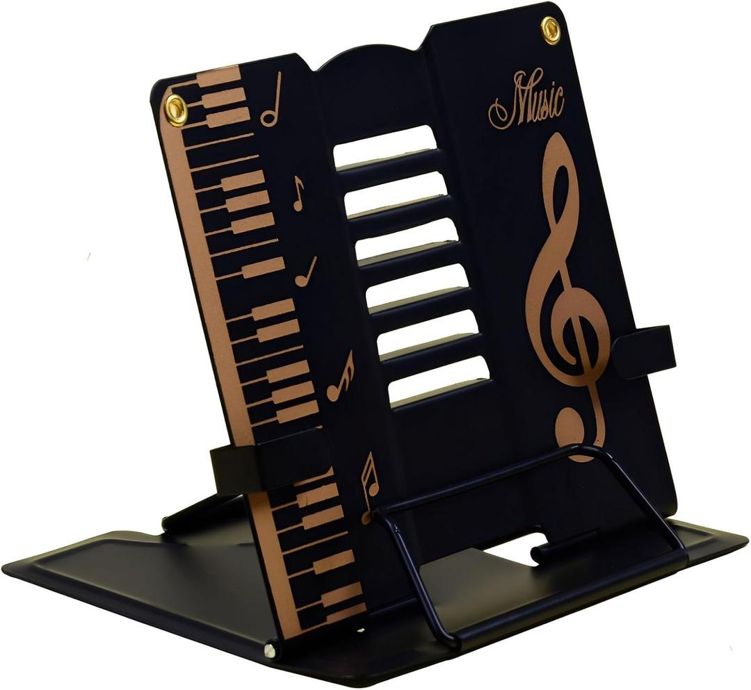 Book Stand, Adjustable Book Stand for Reading, Foldable Book Hoder Stand for Book Lovers Gifts Cookbook Stand (Black Gold)