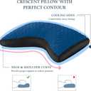 Cooling Side Sleeper Pillow for Neck and Shoulder Pain, Luxury Shredded Memory Foam Curved Gusseted Bed Pillows for Sleeping Adjustable Queen Size - Washable Cover Crescent Black