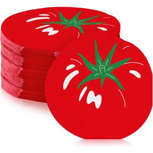 Tenceur 100 Pcs Tomato Shaped Napkins 5x5 in Disposable Paper Tomato Napkins 2 Ply Absorbent Summer Decorative Serviettes Picnics, BBQ for Summer Holiday Italian Party