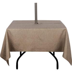 Outdoor Tablecloth Wrinkle-Free Stain Resistant Waterproof Polyester Fabric Table Cover with Zipper Umbrella Hole for Picnic/Party/Dinner/Patio Garden (6060inch Square, Zippered, Flax)