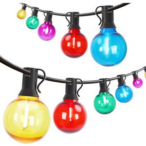 Afirst Colored Outdoor String Lights 25FT with 27 LED Bulbs Waterproof Multicolor Patio Lights for Christmas Party