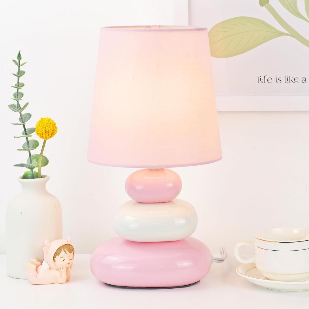 Lampwell LULE Light Pink Small Table Lamp for Living Room as Bedside Table Lamp for Bedroom, Modern Ceramic Kids Night Table Lamp, 6.5H x 12.2IN, Bulb Excluded
