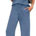 WIHOLL 2 Piece Sets for Women Casual Summer Travel Vacation Outfits Short Sleeve Wide Leg Crop Pants Lounge Sets, Large