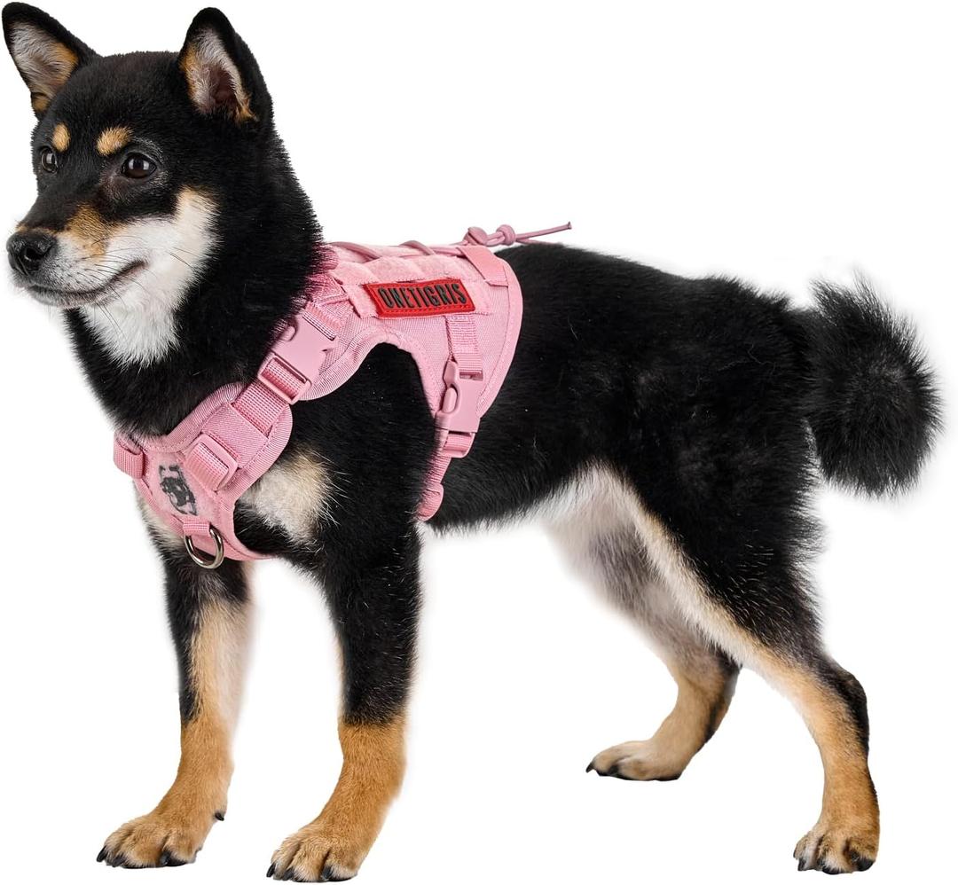 OneTigris Tactical Dog Harness Vest,No-Pull Service Dog Vest with Hook & Loop Panels,Adjustable Dog Vest Harness for Walking Hiking Training(Pink,XS)