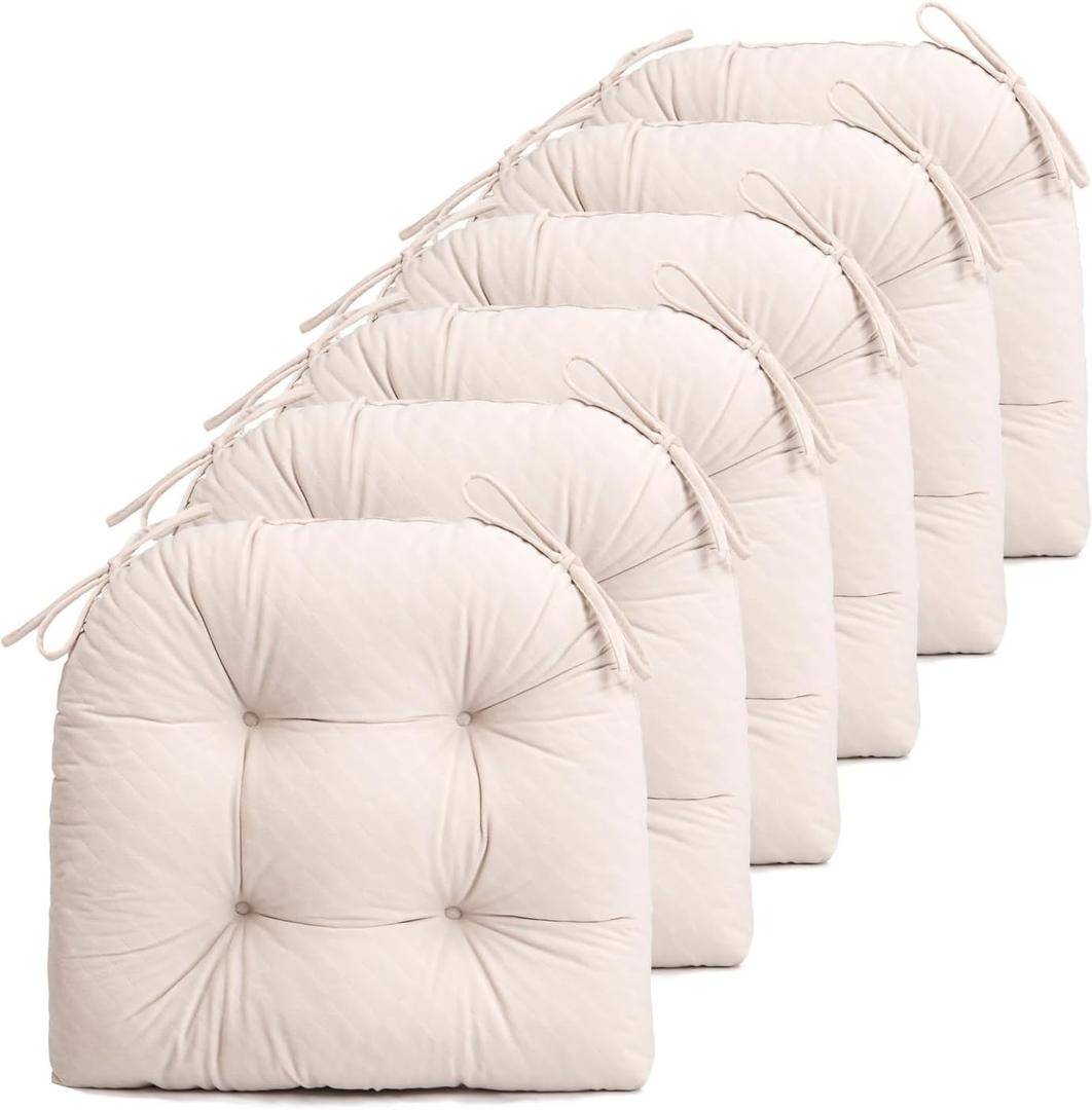 FABRICASTLE Chair Cushions Pads Non-Skid Comfortable 17" x 16" Seat Cushion Cover Set of 6 for Indoor Kitchen Dining Room Office Chairs (Cream, 6 Counts (Pack of 1))