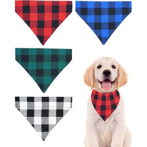 PET SHOW 4 Pack Plaid Dog Bandanas for Collars Slip Over Puppy Collar Boy Girl Medium Puppy Bibs Slide on Pets Collar Attachment Grooming Costumes Accessories, Large