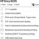 HP Envy 6155 Wireless All-in-One Color Inkjet Printer, Print, Scan, Copy, Duplex Printing Best-for-Home, 3 Month Trial of Instant Ink Included, AI-Capable (C2WR7A) Portobello