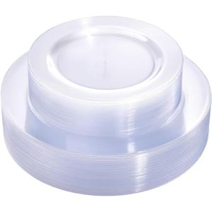FLOWERCAT 60PCS Clear Plastic Plates - Disposable Clear Plates Heavy Duty for Party/Wedding/New Year - Include 30PCS 10.25inch Dinner Plates and 30PCS 7.5inch Dessert/Salad Plates