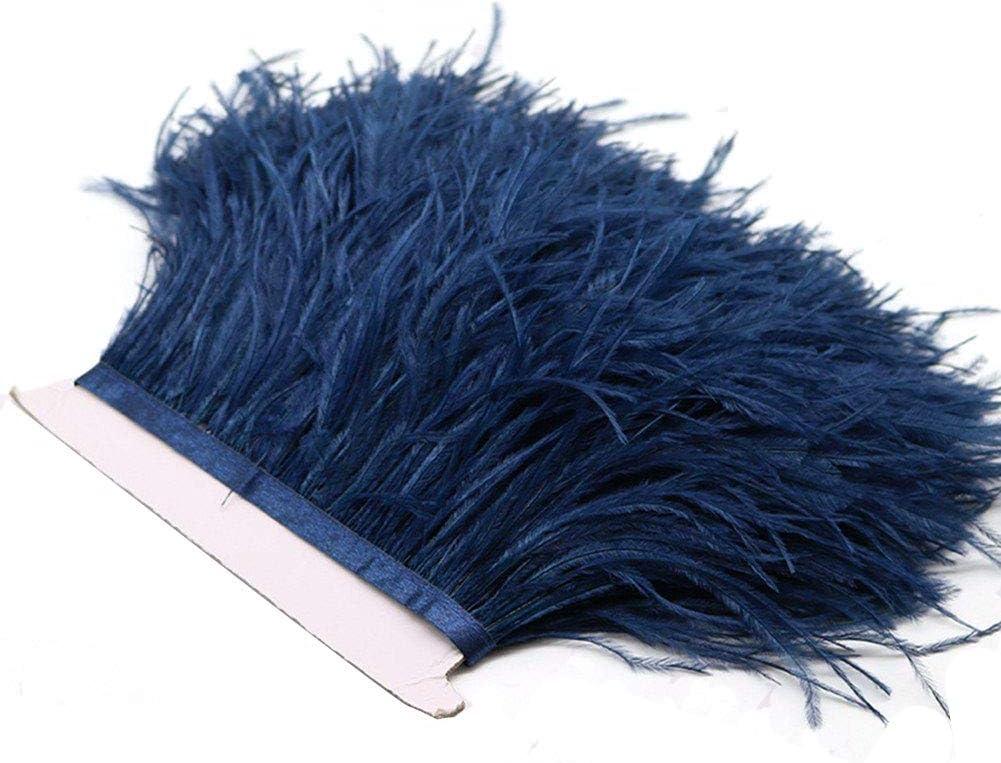 2 Yards Natural & Soft Ostrich Feathers Fringe Trims Ribbon - Used for Dress, Sewing Decoration, Craft Clothing, Boots, Wedding Decoration, DIY, Etc (Navy Blue)