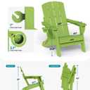 Folding Adirondack Chairs Set of 2, HDPE, 2 Cup Holders, Lime