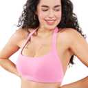 VOYJOY Sports Bras for Women Basic Wireless Bra Crop Workout Yoga Bra Sexy Tank Top (Pink, M)