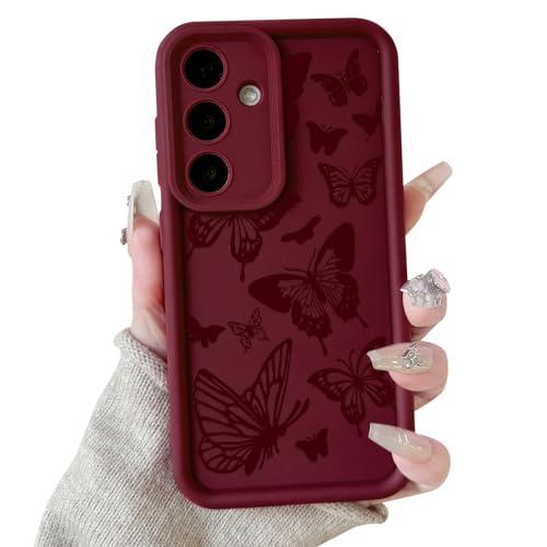 Lovmooful Compatible for Samsung Galaxy S24 Case Cute Colorful Butterfly Design for Girls Women Soft TPU More Shockproof Protective Girly for Samsung S24 Galaxy-Wine Red