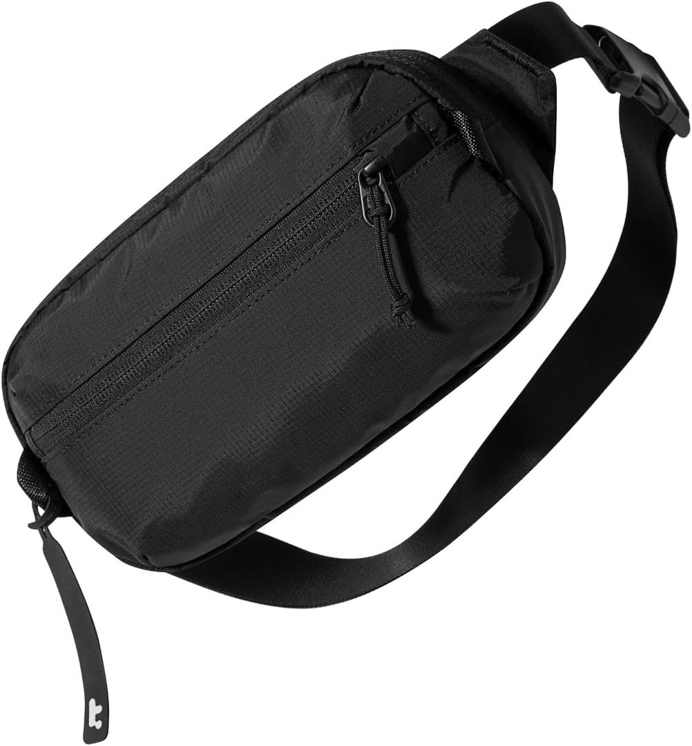 tomtoc 1.5L Sling Bag with RFID Blocking, Crossbody Bag Minimalist Chest Shoulder Pack for Men and Women, Water-resistant Lightweight Casual Waist Fanny Pack for Travel, Daily Use (Black)