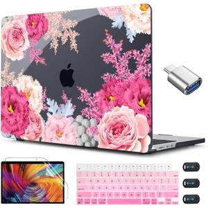 CISSOOK Laptop Cover, Hard Shell Case with Keyboard Cover for MacBook Air 13.6 inch M3 A3113 & M2 A2681, Gorgeous Flowers