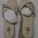 Trary Women's Leather Slides, Comfortable Memory Foam Sandals, Fashion Flat Summer Sandals, Beige, Size 10