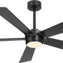 ELEHINSER 54" Ceiling Fan with Light and Remote Control, Modern Dimmable LED Light, 6-Speed Noiseless Reversible DC Motor, 5 Plywood Ceiling Fan for Kitchen Bedroom Living Room Black