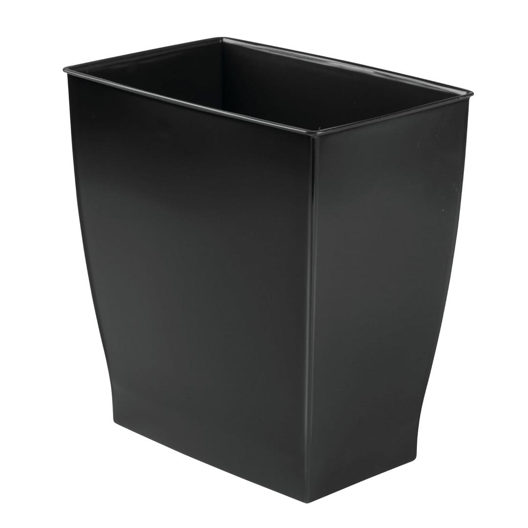 iDesign Small Plastic Bathroom Trash Can, Slim Rectangle Garbage Bin for Bedroom, Office, Dorm, Black