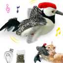 LEWISER Cat Toys, Flapping Wings Cute Woodpecker, No Flying, Chirping Bird Interactive Catnip Toy for Kitten or Small Dogs, Touch Activated, Rechargeable